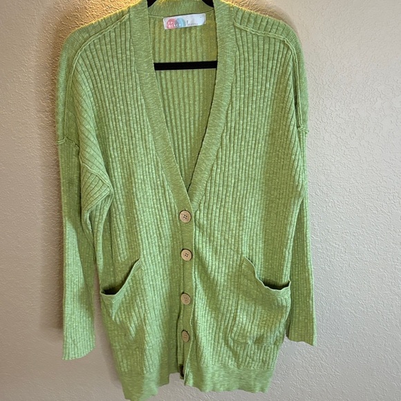 Free People Beach Maiya Linen Blend Knit Longline Green Cardigan Sweater/Sz S - Picture 1 of 8